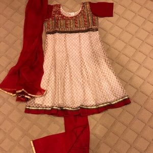 3 piece beige/red churidar suit